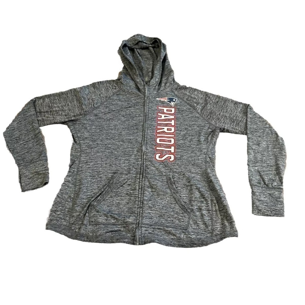 New England Patriots NFL Fleece Hoodie Jacket Women Sz XL Gray Zip Pocket Hood